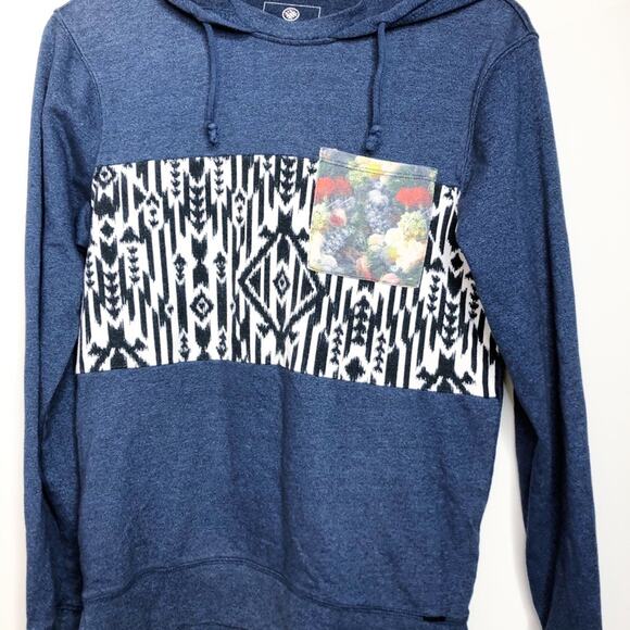 On The Byas Aztec Floral Mixed Print Blue Hoodie Size Small - Picture 4 of 6